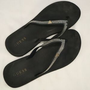 Guess Black And Rhinestone Flip Flop Sandal Size 10